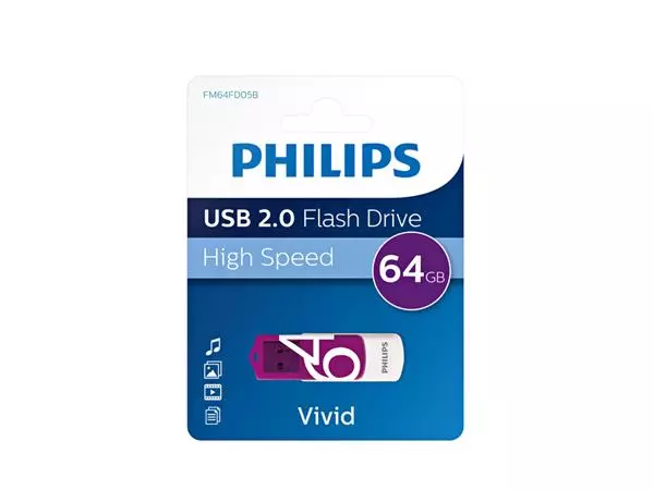 Een USB-stick 2.0 Philips vivid edition magic purple 64GB koop je bij NiceSupplies.nl