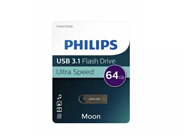 Een USB-stick 3.1 Philips Moon Space Grey 64GB koop je bij Buro De Peuter