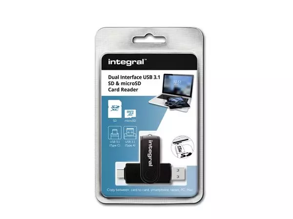 Een CARD READER INTEGRAL SD + MICRO SD USB 3.1 + USB C koop je bij Kantoorvakhandel van der Heijde