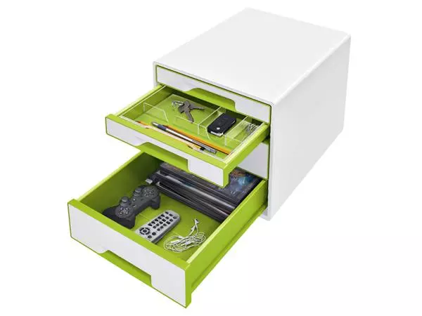 Een LADENBOX LEITZ WOW 4 LADEN WIT/GROEN koop je bij Kantoorvakhandel van der Heijde