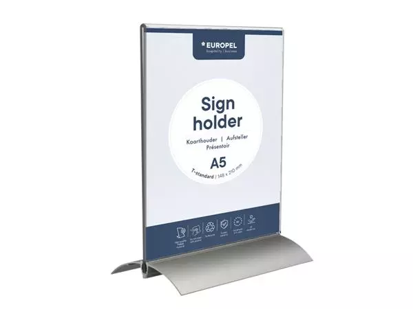 Een Kaarthouder Europel T-standaard A5 staand acryl / aluminium koop je bij EconOffice