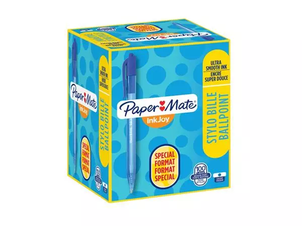 Balpen Paper Mate Inkjoy 100RT medium blauw valuepack 80+20 gratis