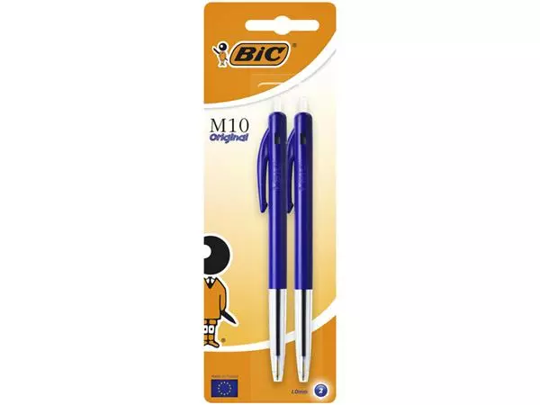 Een Balpen Bic M10 medium blauw blister à 2 stuks koop je bij EconOffice