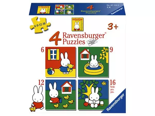 Een Puzzel Ravensburger Nijntje 4x puzzels 6+9+12+16 stuks koop je bij Van Leeuwen Boeken- en kantoorartikelen