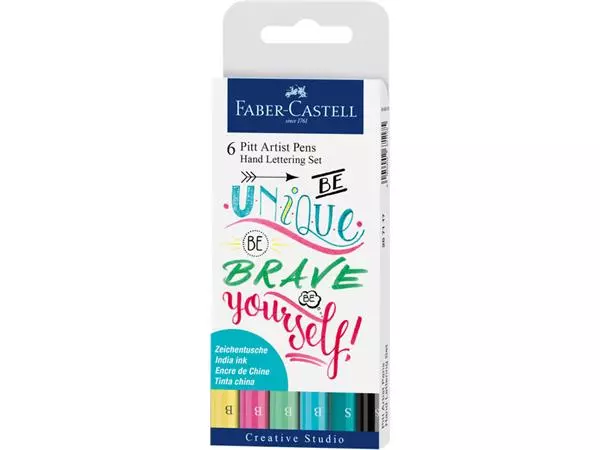 Een Tekenstift Faber-Castell Pitt Artist handlettering brave assorti etui à 6 stuks koop je bij Totaal Kantoor Goeree