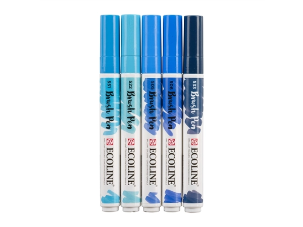 Brushpen Talens Ecoline set á 5 stuks blauw