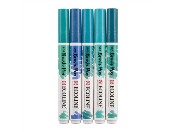 Een Brushpen Talens Ecoline set á 5 stuks groenblauw koop je bij KantoorProfi België BV