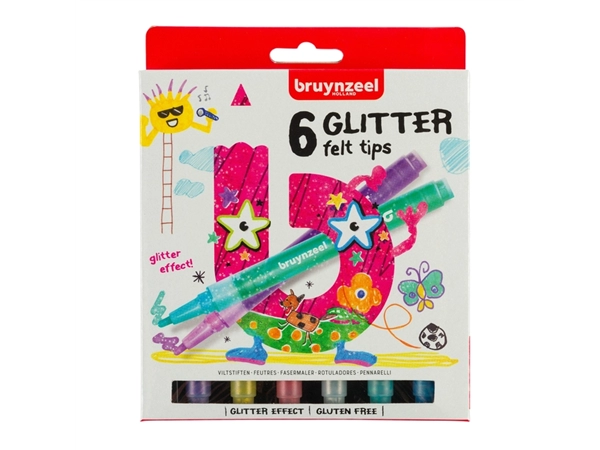 Een Viltstift Bruynzeel Kids Glitter set à 6 kleuren koop je bij BUROPORT BV