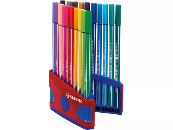 Een Viltstift STABILO Pen 68/20 ColorParade in rood/blauw etui medium assorti etui à 20 stuks koop je bij NiceSupplies.nl