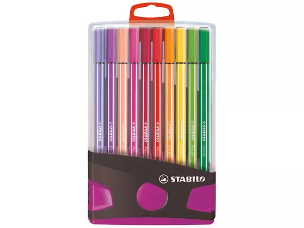 Een Viltstift STABILO Pen 68/20 ColorParade in antraciet/roze etui medium assorti etui à 20 stuks koop je bij Van Leeuwen Boeken- en kantoorartikelen