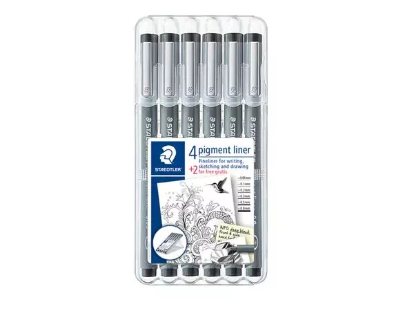 Een Fineliner Staedtler Pigment 308 zwart set 4+2 gratis koop je bij De Angelot