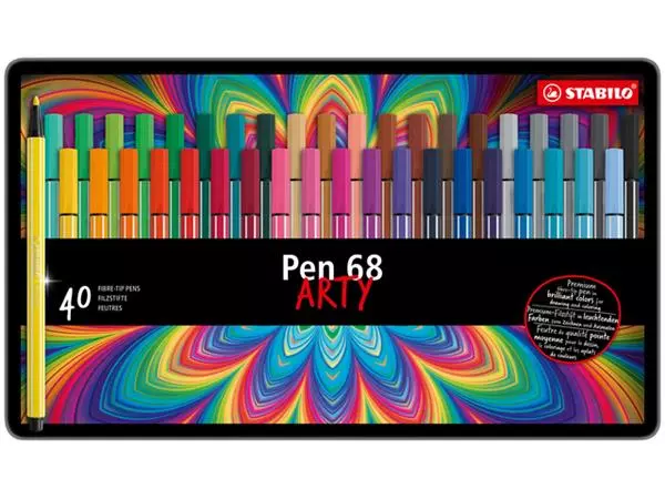 Een Viltstift STABILO Pen 68/40 Arty medium assorti blik à 40 stuks koop je bij Van Leeuwen Boeken- en kantoorartikelen