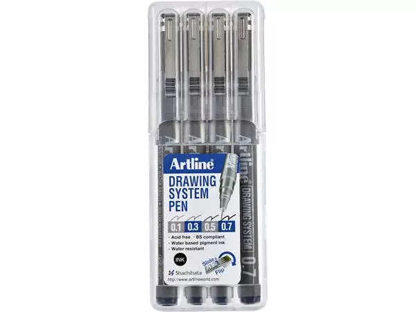 Een Fineliner Artline technisch etui met 0.1-0.3-0.5-0.7mm zwart koop je bij NiceSupplies.nl