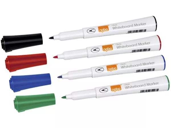 Een Viltstift Nobo whiteboard Glide rond assorti 1mm 4st koop je bij NiceSupplies.nl