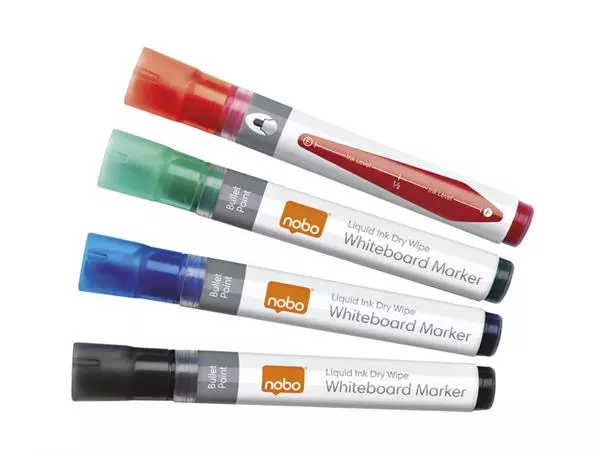 Een Viltstift Nobo whiteboard Liquid ink rond assorti 3mm 4st koop je bij Totaal Kantoor Goeree