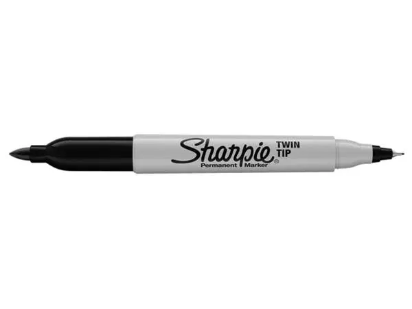 Een Viltstift Sharpie rond Twin tip ultra fijn & fijn zwart blister à 2 stuks koop je bij Buro De Peuter