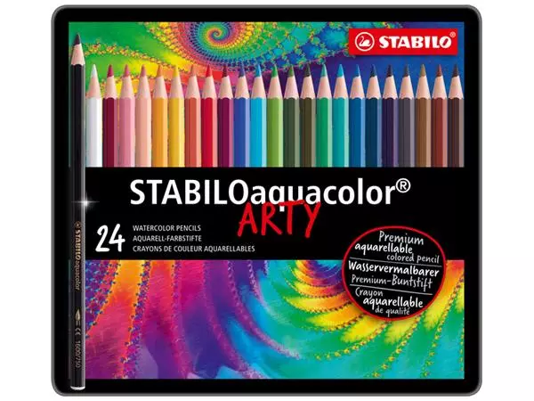 Kleurpotloden STABILO 1624 aquacolor assorti blik à 24 stuks