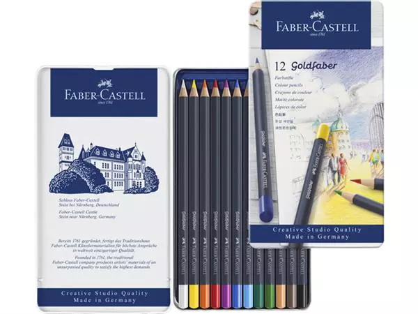 Een Kleurpotloden Faber-Castell Goldfaber assorti blik à 12 stuks koop je bij NiceSupplies.nl