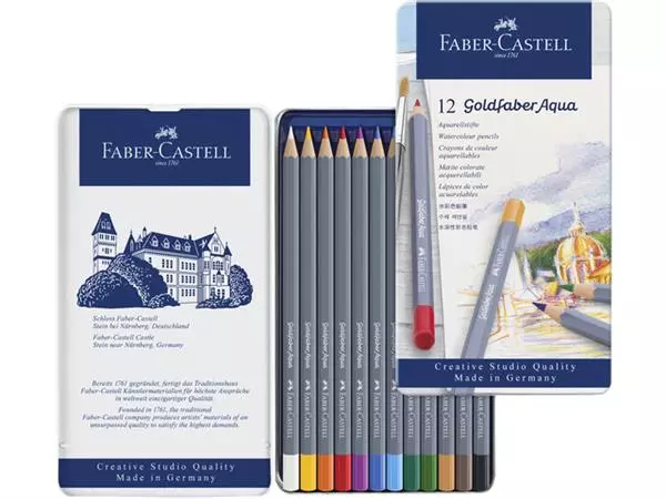 Een Kleurpotloden Faber-Castell Goldfaber aquarel assorti blik à 12 stuks koop je bij NiceSupplies.nl