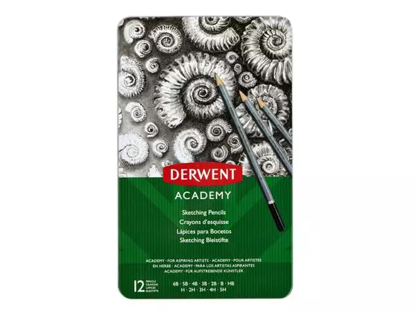 Een Potlood Derwent Academy 6B5H assorti hardheden blik à 12 stuks koop je bij NiceSupplies.nl