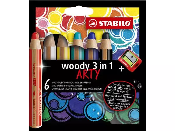 Een Kleurpotloden STABILO 880 woody 3 in 1 Arty inclusief puntenslijper assorti etui à 6 stuks koop je bij NiceSupplies.nl