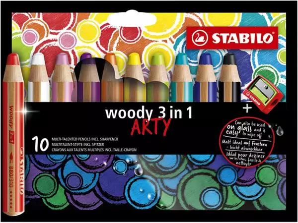 Een Kleurpotloden STABILO 880 woody 3 in 1 Arty inclusief puntenslijper assorti etui à 10 stuks koop je bij NiceSupplies.nl