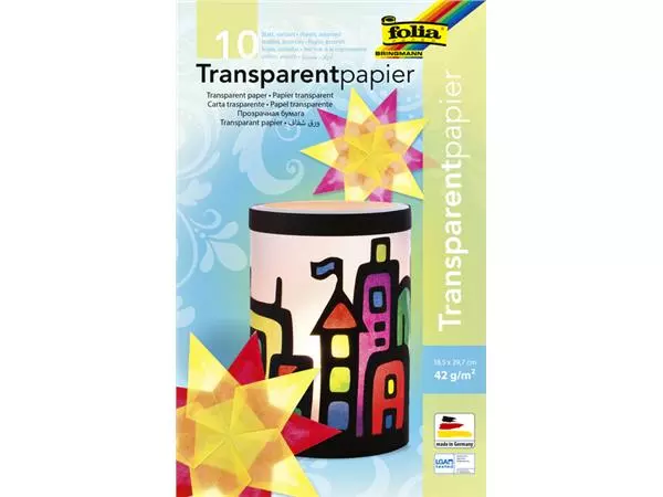 Een Transparant papier Folia 18.5x29.7cm 42gr 10 vel 10 kleuren koop je bij Van Hoye Kantoor BV