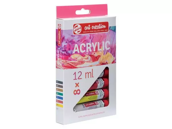 Een ACRYLVERF TAC MET STAPPENPLAN 12ML SET 8 KLEUREN koop je bij Kantoorvakhandel van der Heijde