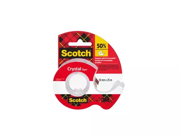 Een Plakband Scotch Crystal 600 19mmx25m transparant + handdispenser koop je bij Tonerinktshop