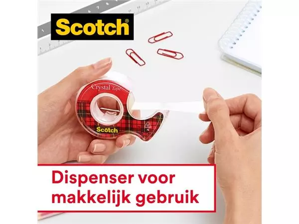 Een Plakband Scotch Crystal 600 19mmx25m transparant + handdispenser koop je bij Buro De Peuter