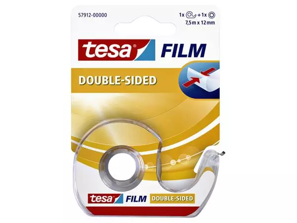 Een Dubbelzijdige plakband Tesa film 12mmx7.5m met dispenser koop je bij Goedkope Kantoorbenodigdheden