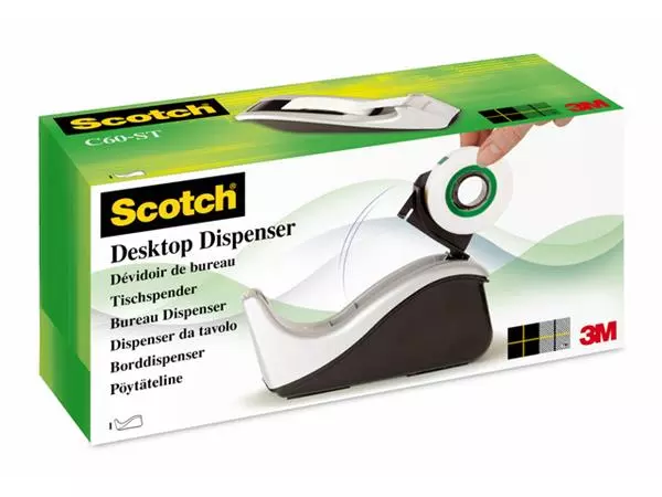 Een Plakbandhouder Scotch C60 zilver + 1rol magic tape 19mmx33m koop je bij Alles voor uw kantoor