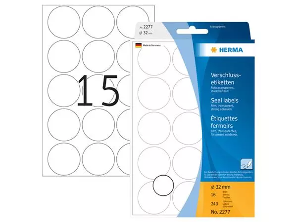 Een Etiket HERMA 2277 rond 32mm transparant 240stuks koop je bij NiceSupplies.nl