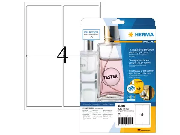 Een Etiket HERMA 8019 99.1x139mm transparant 100stuks koop je bij KantoorProfi België BV