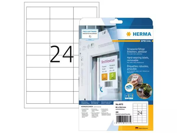 Etiket HERMA 4573 66x33.8mm folie wit 480stuks