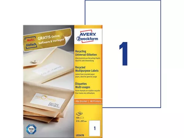 Een ETIKET AVERY LR3478 210X297MM A4 WIT 100STUKS koop je bij Kantoorvakhandel van der Heijde