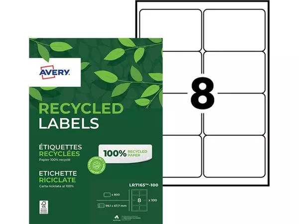 Een Etiket Avery LR7165-100 99.1x67.7mm recycled wit 800stuks koop je bij NiceSupplies.nl