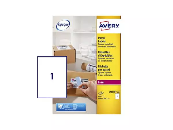 Een Etiket Avery L7167B-100 199.6x289.1mm blockout 100stuks koop je bij Buro De Peuter