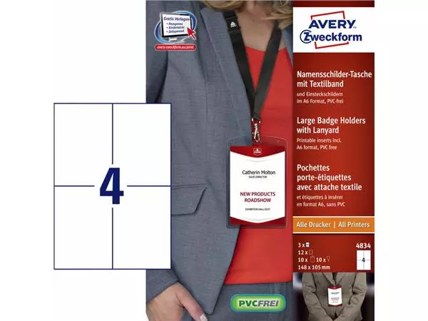 Een Badge Avery 4834 A6 hoes + insteekkaarten 10 stuks koop je bij Buro De Peuter