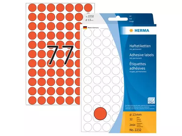 Etiket HERMA 2232 rond 13mm rood 2464stuks