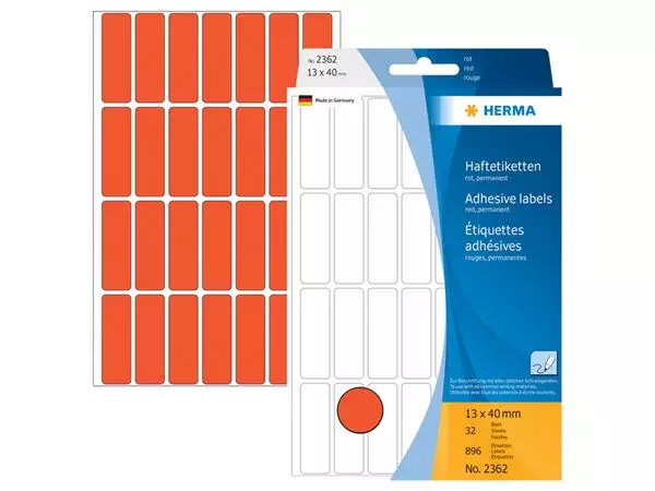 Een Etiket HERMA 2362 13x40mm rood 896 stuks koop je bij Unimark Office B.V.