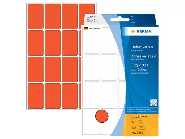 Een Etiket HERMA 2452 25x40mm rood 512 stuks koop je bij Unimark Office B.V.