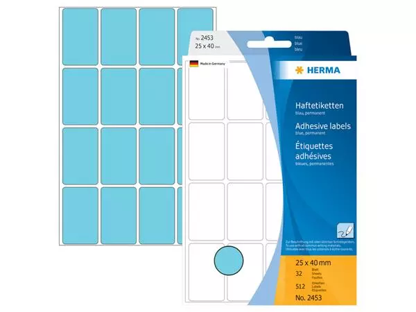 Een Etiket HERMA 2453 25x40mm blauw 512stuks koop je bij Unimark Office B.V.