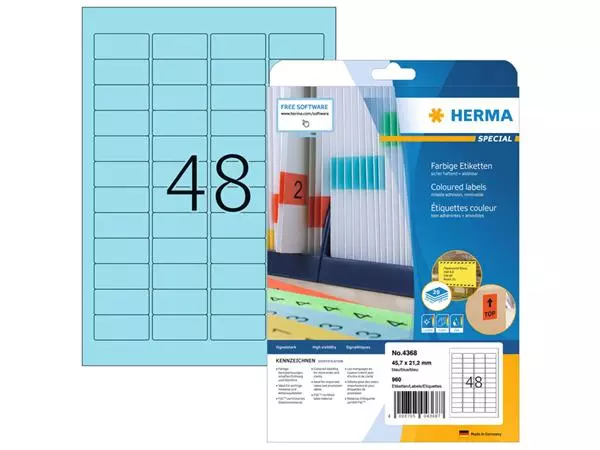 Etiket HERMA 4368 45.7x21.2mm verwijderbaar blauw 960stuks