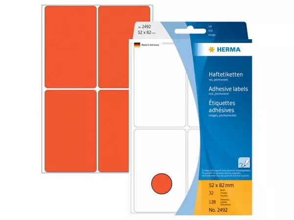 Een Etiket HERMA 2492 52x82mm rood 128 stuks koop je bij Unimark Office B.V.