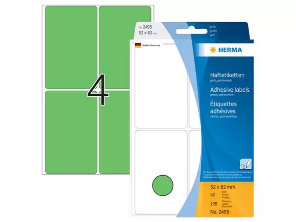 Een Etiket HERMA 2495 52x82mm groen 128stuks koop je bij Unimark Office B.V.