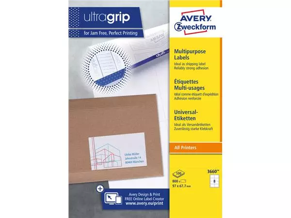 Een Etiket Avery Zweckform 3660 97x67.7mm wit 800stuks koop je bij EconOffice