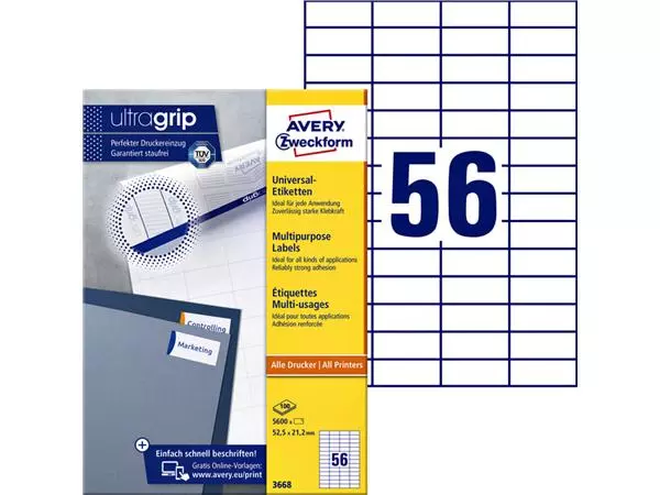 Een Etiket Avery Zweckform 3668 52.5x21.2mm wit 5600stuks koop je bij NiceSupplies.nl