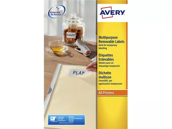 Een Etiket Avery L4737REV-25 63.5x29.6mm afneembaar wit 675stuks koop je bij Omnia 4 Office