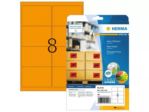Een Etiket HERMA 5145 99.1x67.7mm fluor oranje 160stuks koop je bij Van Leeuwen Boeken- en kantoorartikelen